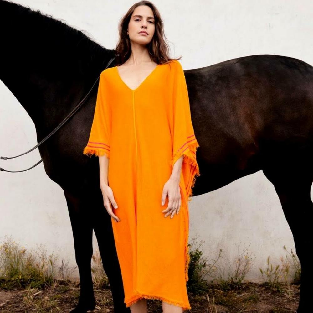 NWT Zara Linen Midi Kaftan in Orange size XS/S